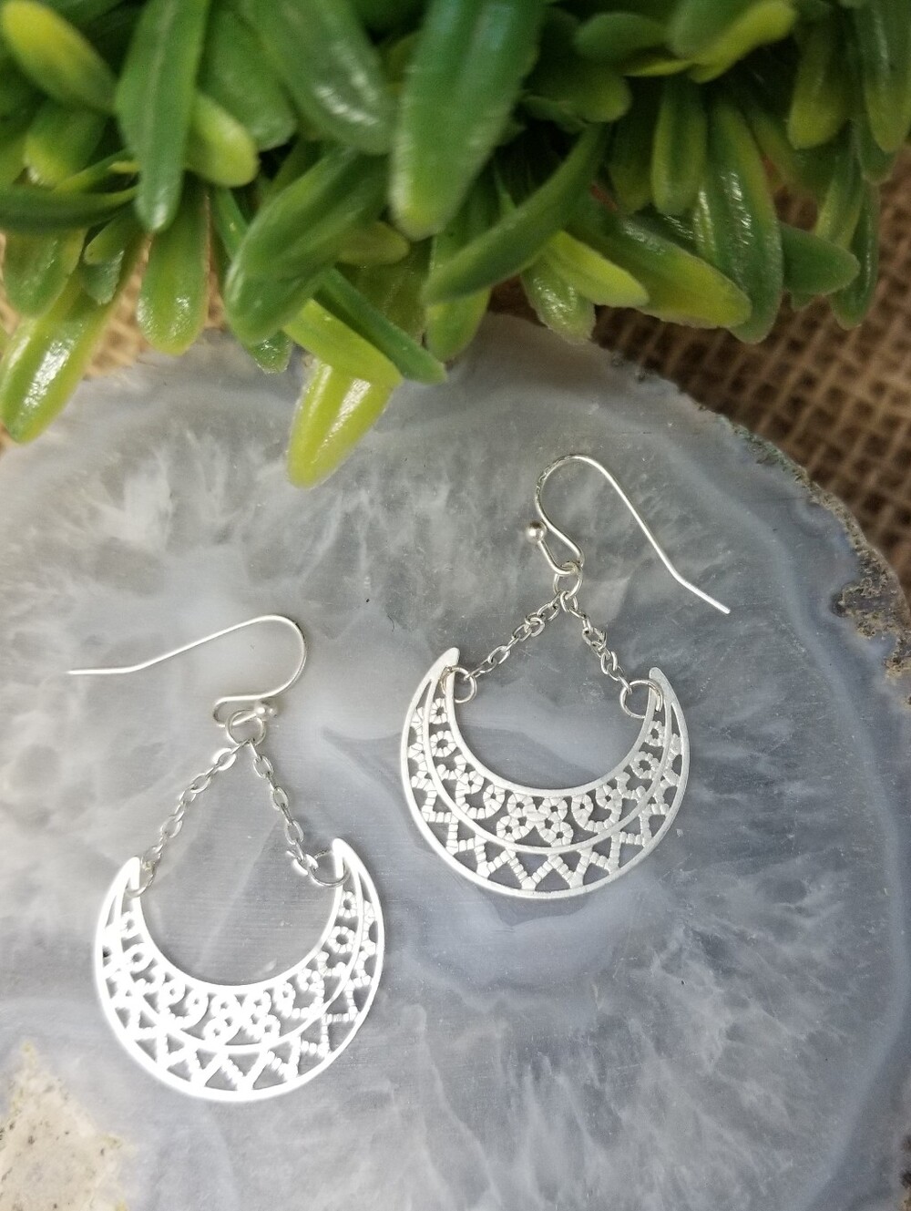 Silvertone Crescent Drop Earrings
